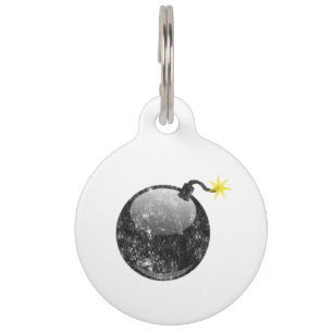 Cartoon Letterpress Style Bomb Pet Tag