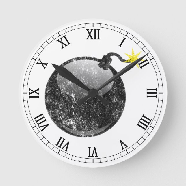Cartoon Letterpress Style Bomb Round Clock (Front)