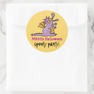 Cartoon Lilac Purple Magic Dragon Halloween Party Classic Round Sticker