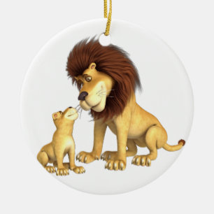 Cartoon Lion Father & Son Ceramic Ornament