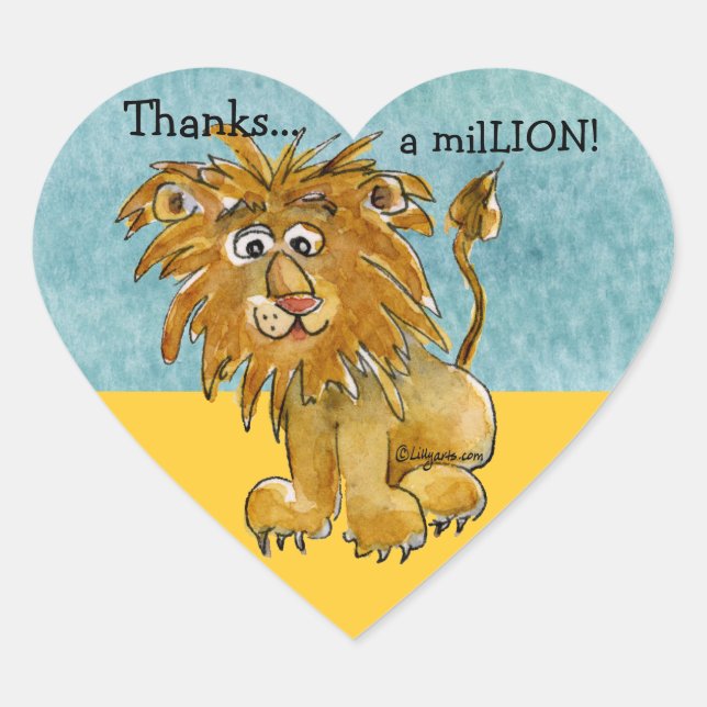 Cartoon Lion  Heart Thank You Sticker (Front)