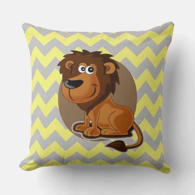 Cartoon Lion on Chevron Pattern Cute Nursery Throw Pillow (Front)