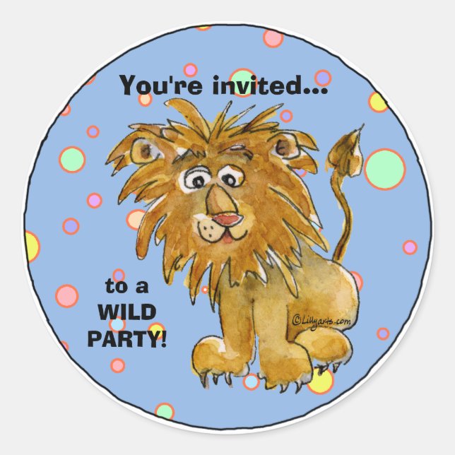 Cartoon Lion Party Invitation Custom Sticker (Front)