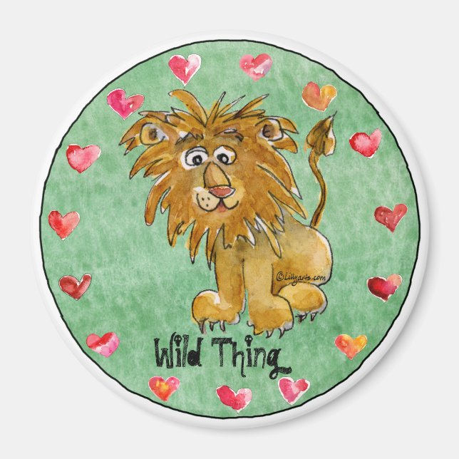 Cartoon Lion Round Personalized Magnets (Front)