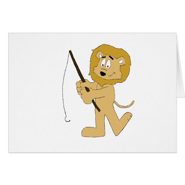Cartoon Lion With A Fishing Pole (Front Horizontal)
