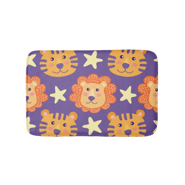Cartoon Lions & Tigers: Vintage Bath Mat (Front)