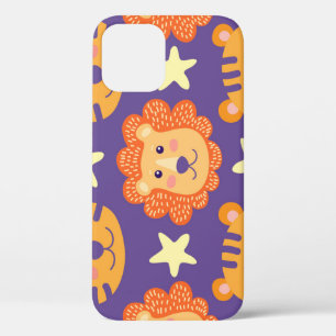 Cartoon Lions & Tigers: Vintage iPhone 12 Case