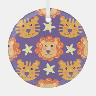 Cartoon Lions & Tigers: Vintage Glass Ornament