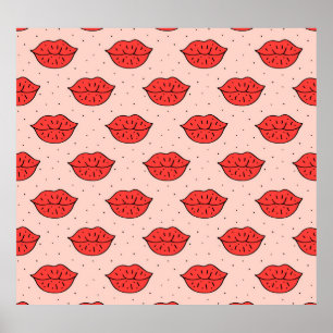 Cartoon lips: feminist doodle pattern. poster