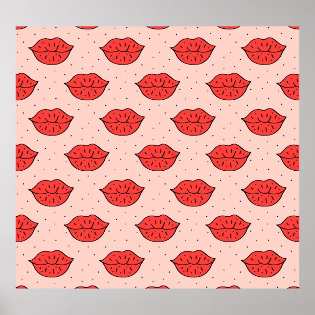 Cartoon lips: feminist doodle pattern. poster (Front)