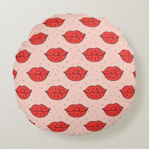 Cartoon lips: feminist doodle pattern. round pillow