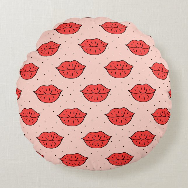 Cartoon lips: feminist doodle pattern. round pillow (Front)
