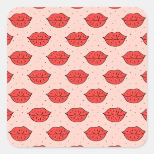 Cartoon lips: feminist doodle pattern. square sticker