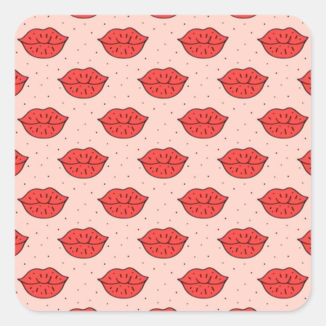 Cartoon lips: feminist doodle pattern. square sticker (Front)