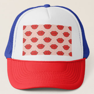 Cartoon lips: feminist doodle pattern. trucker hat