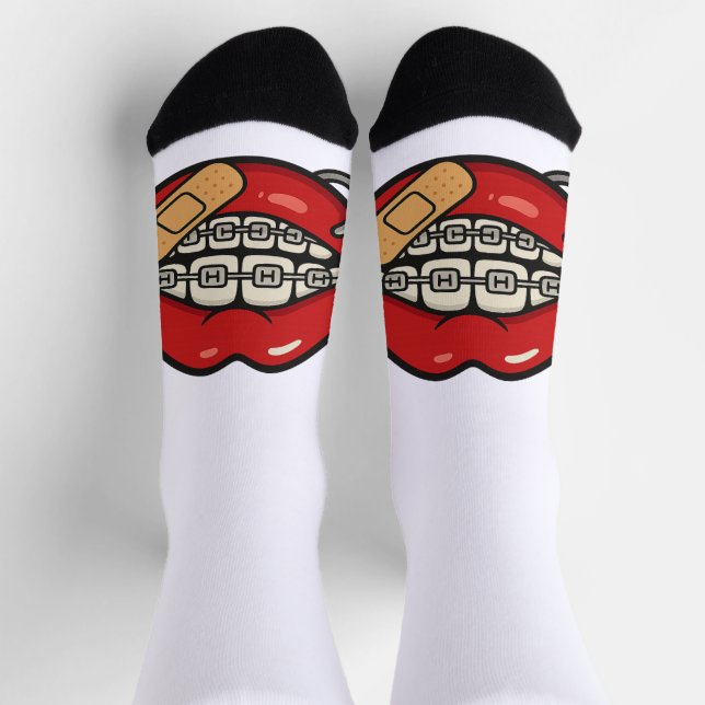 Cartoon Lips Sticker with Braces & Piercing Socks (Top)