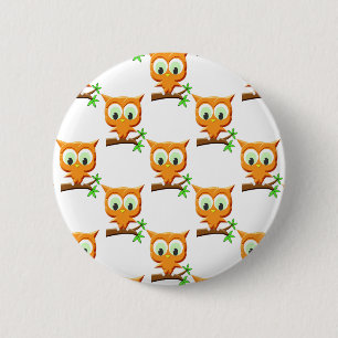 Cartoon Little Owl On Branch Pattern 2 Inch Round Button