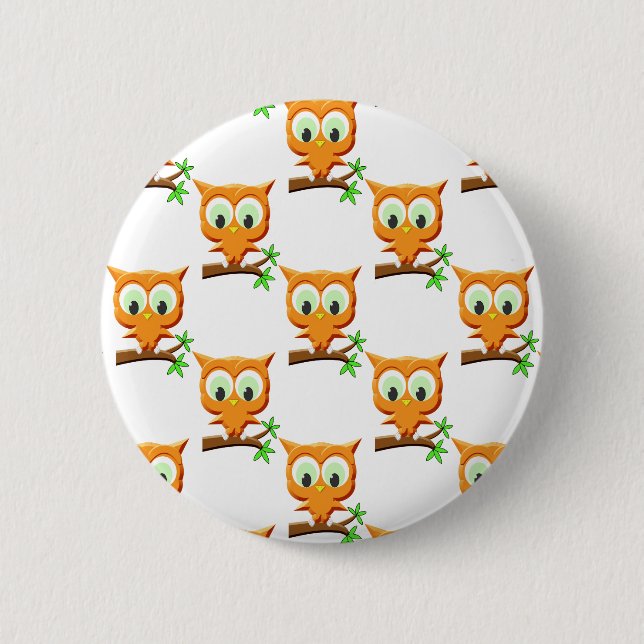 Cartoon Little Owl On Branch Pattern 2 Inch Round Button (Front)