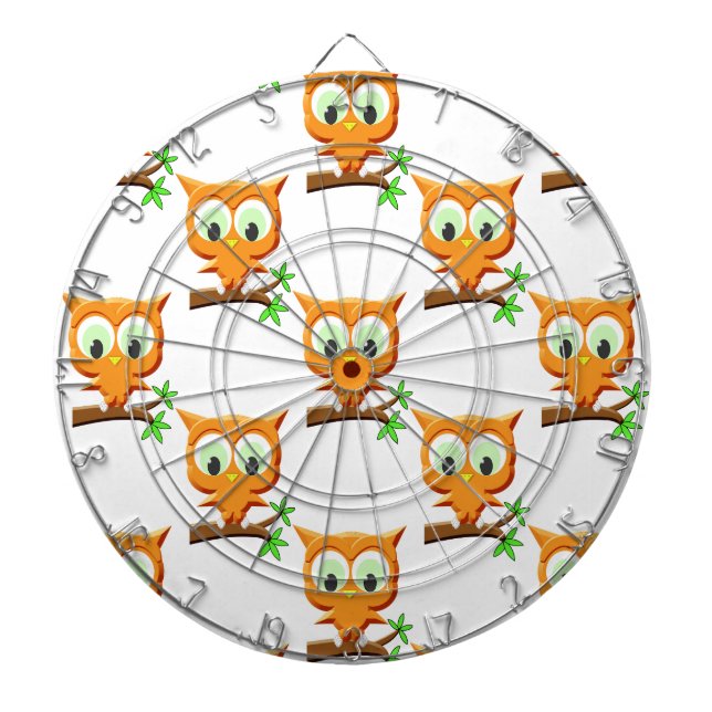 Cartoon Little Owl On Branch Pattern Dartboard (Front)