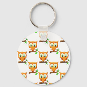 Cartoon Little Owl On Branch Pattern Keychain