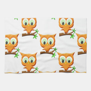 Cartoon Little Owl On Branch Pattern Kitchen Towel