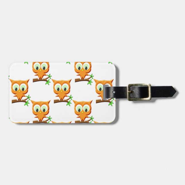 Cartoon Little Owl On Branch Pattern Luggage Tag (Front Horizontal)