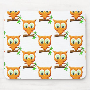 Cartoon Little Owl On Branch Pattern Mouse Pad