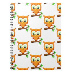 Cartoon Little Owl On Branch Pattern Notebook