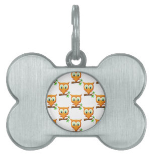 Cartoon Little Owl On Branch Pattern Pet ID Tag