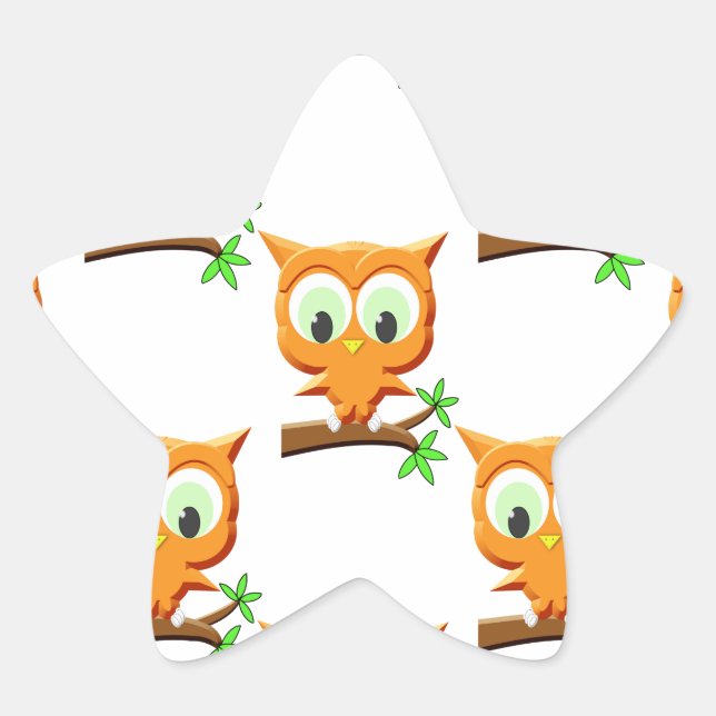 Cartoon Little Owl On Branch Pattern Star Sticker (Front)