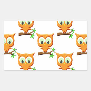 Cartoon Little Owl On Branch Pattern Sticker