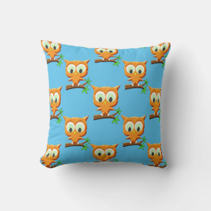 Cartoon Little Owl On Branch Pattern Throw Pillow
