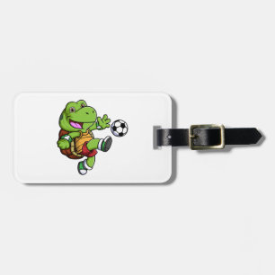 cartoon little turtle playing soccer luggage tag