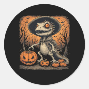Cartoon Lizard and His Pumpkin Pals–Cute Fall Classic Round Sticker
