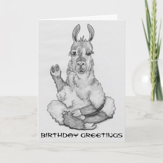 Cartoon llama, caption: "Birthday Greetings" Card (Front)
