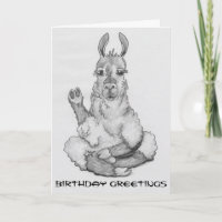Cartoon llama, caption: "Birthday Greetings"