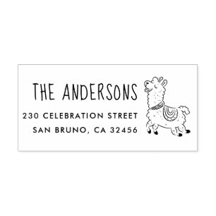 Cartoon Llama Custom Family Name & Return Address Rubber Stamp