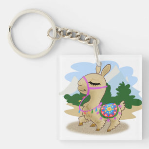 Cartoon Llama Keychain