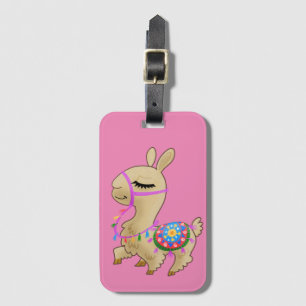 Cartoon llama luggage tag