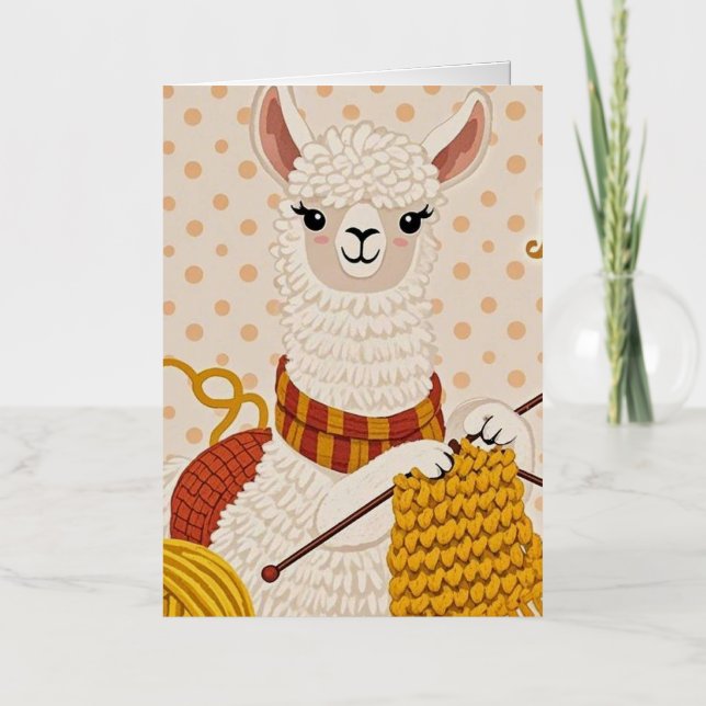 Cartoon llama wearing a knit scarf  foil greeting card (Front)