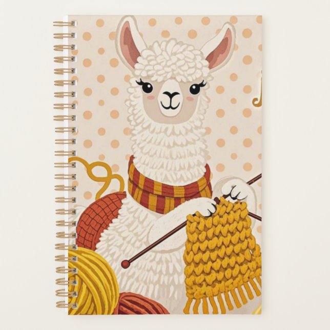 Cartoon llama wearing a knit scarf  planner (Front)