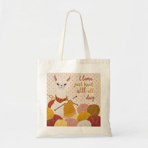 Cartoon llama wearing a knit scarf  tote bag