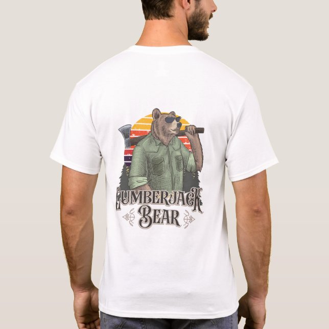 cartoon lumberjack bear with green shirt and ax (Back)