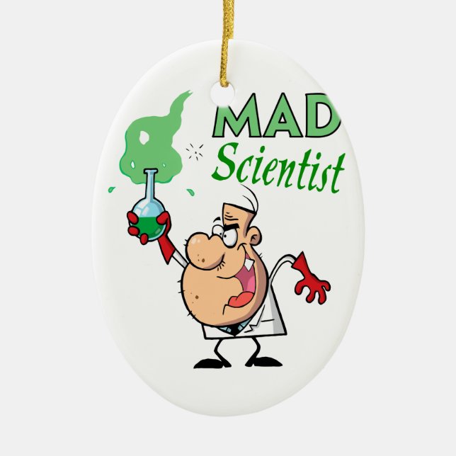 cartoon mad scientist ceramic ornament (Front)
