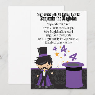 Cartoon Magician with Magic Hat 4th Birthday Invitation