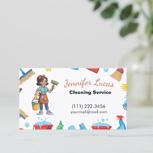 Cartoon Maid House Cleaning Services  Business Card
