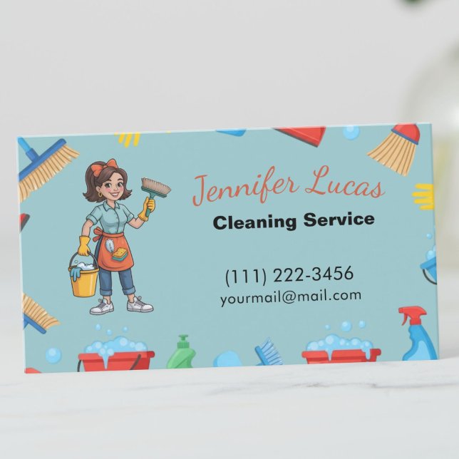 Cartoon Maid House Cleaning Services  Business Card (Creator Uploaded)