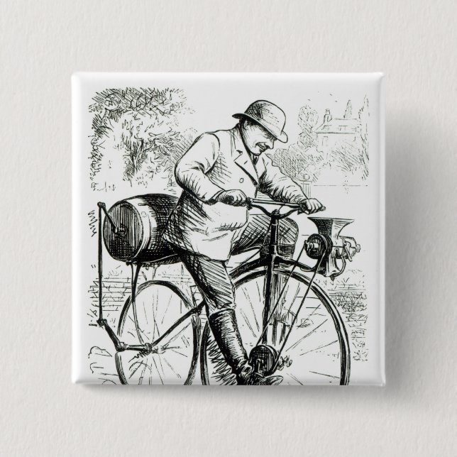 Cartoon making fun of the early days of Bicycles 2 Inch Square Button (Front)