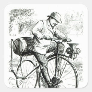 Cartoon making fun of the early days of Bicycles Square Sticker
