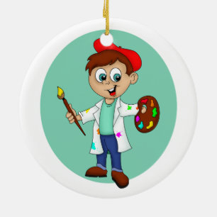 Cartoon Male Artist with a Brush and Palette Ceramic Ornament